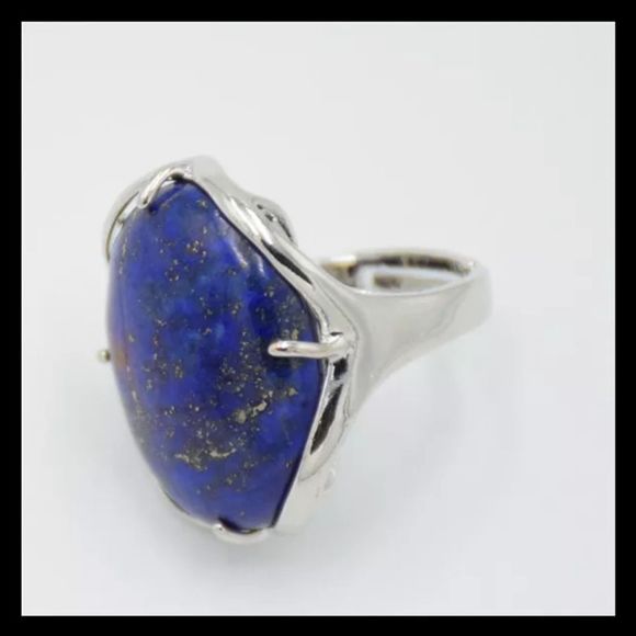 Silver titanium genuine lapis Lazuli stone adjustable boho ring new - Picture 7 of 7